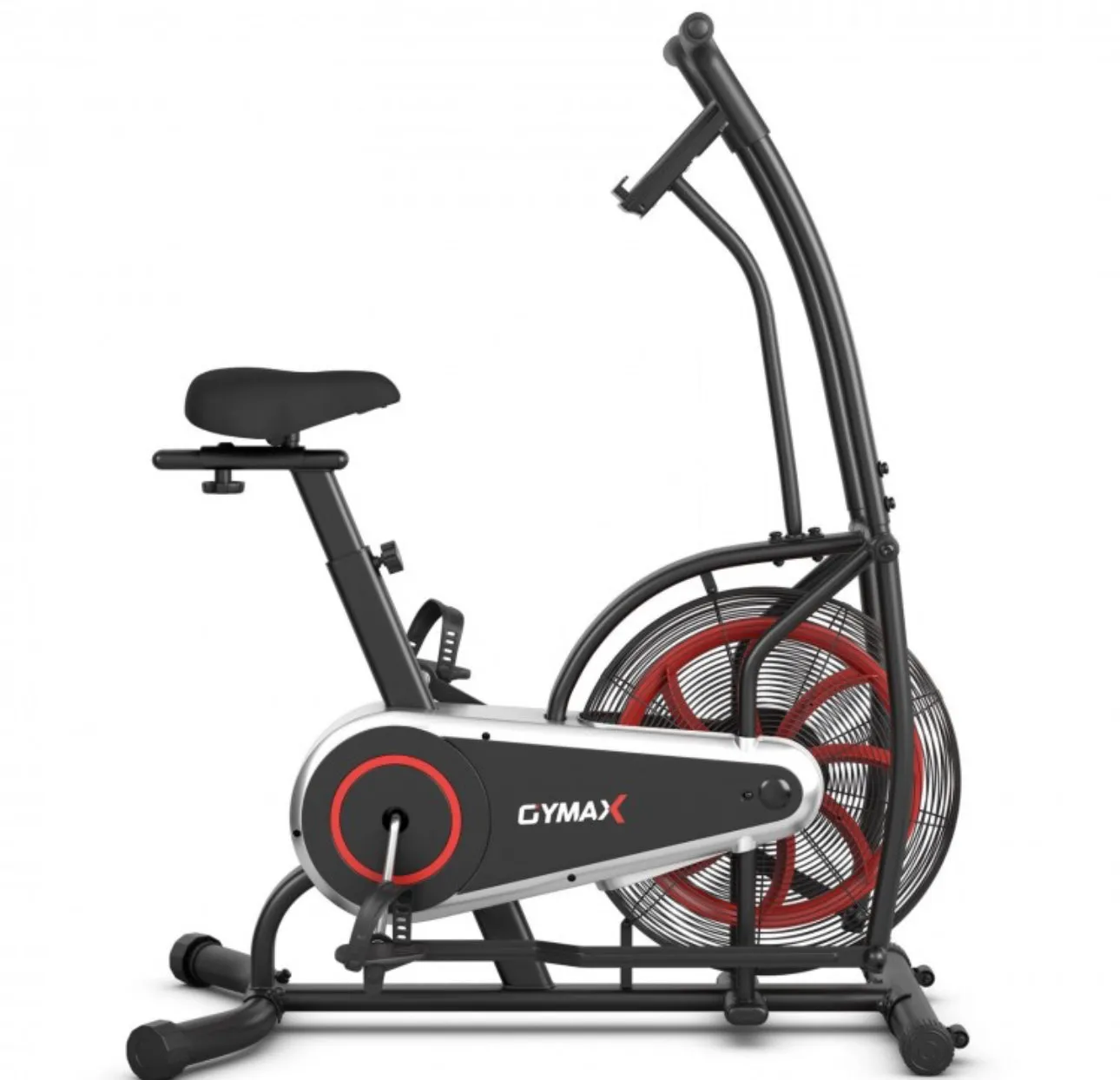 Heavy Duty Upright Air Bike Fam Exercise Bike With Clear LCD Display, Unlimited Résistance, Adjustable Seat, Holds 243lbs, Built in Heavy Duty Wheels For Transport